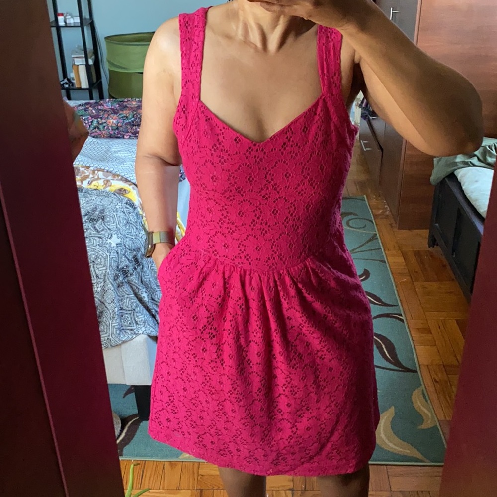 Fuschia pink key hole back sweetheart neck dress
